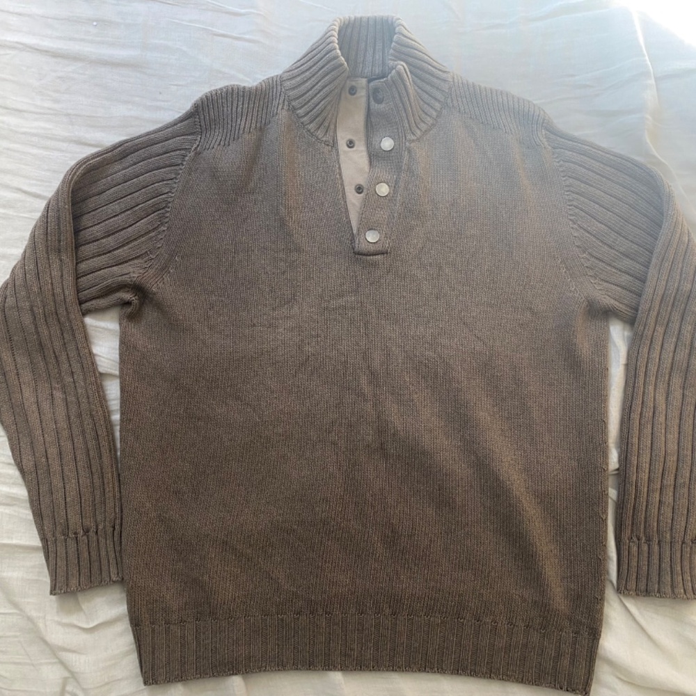 Zegna Sweater Mens Brown Cotton-Cashmere turtleneck 4-Button Pullover